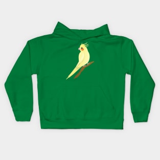 A yellow cockatiel perched on a branch Kids Hoodie